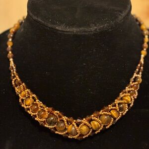 Elegant Hand Crafted mocha chocolate tiger eye collar necklace 16 inches
